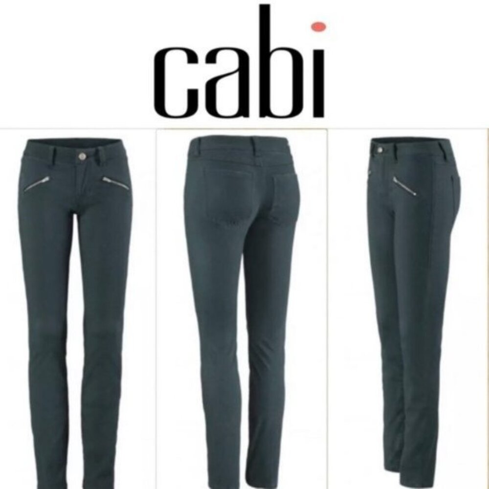 CAbi Hunter Green Zip Skinny Jeans with Zip Pockets Style 3388 Size 10